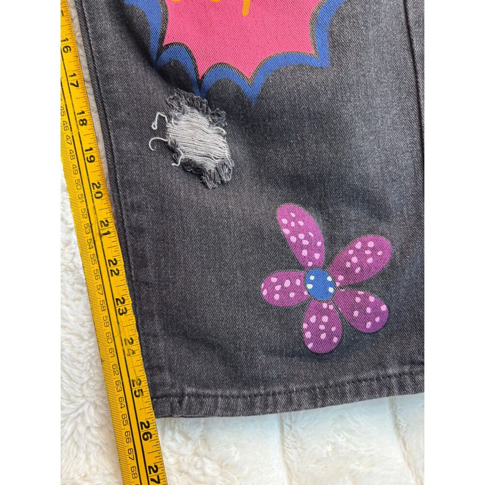 High Waist Wide Leg Rhinestone Flower Horseshoe Ripped Loose Cropped Jeans XL - Picture 3 of 6